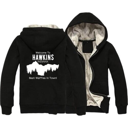 Stranger Things Friends don't lie Welcome to Hawkins indiana best waffles in Woman Girl Parkas Full Zip Coat Plus Velvet ZIIART