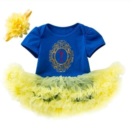 First Birthday Baby Girl Dress Ruffle TUTU Dress Baby Clothing Vestidos Blue Royal One Girl Princess Birthday Dress