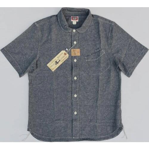 BOB DONG Retro Short Sleeve Casual Shirts Round Neck Salt And Pepper Workwear