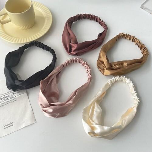 Satin Silk Solid Cross Top Knot Headband Elastic Hair Band Women Girls Scrunchies Hairband Turban Bandanas Hair Accessories New