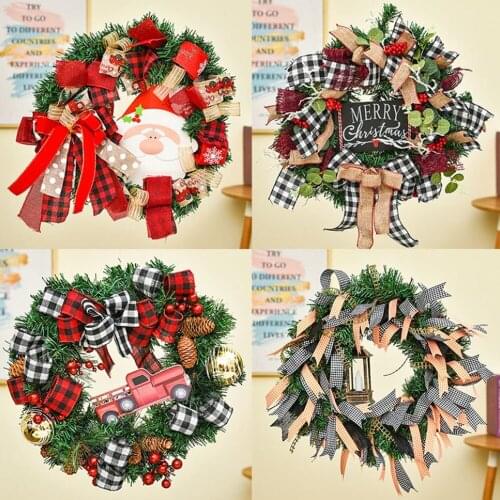 Merry Christmas Garland Wreath Decor Wall Hanging Door Santa Claus Bowknot Ornaments Xmas Tree Pendant Decor for Home 2021 Natal