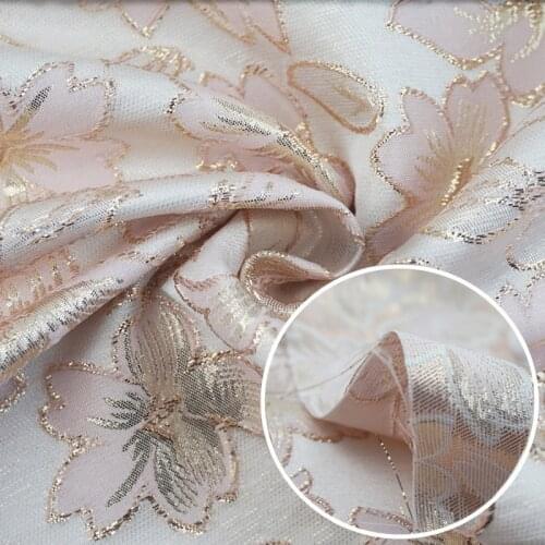 Pink Satin Jacquard Brocade Sewing Fabric for Dress,Diy Upholstery Apparel Floral Accessories Material,Curtain Table Cloth