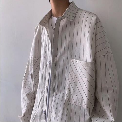 Long Sleeve Shirt for Men Men Striped Shirts Streetwear Casual 2021 Man Black Oversized Shirts White Harajuku Vintage