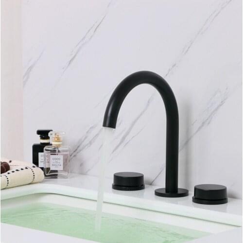 Basin Faucets Bathroom Sink Faucet Black/Chrome Brass 3 Holes Double Handle Luxury Bathbasin Bathtub Taps Hot & Cold Mixer Water