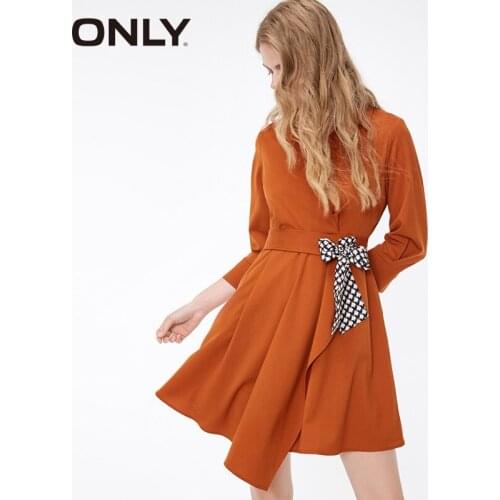 ONLY Summer V-neckline 3/4 Sleeves Cinched Waist Dress |119107505