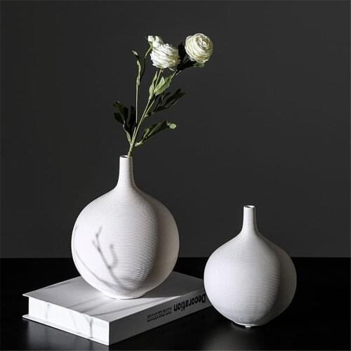 Round White Ceramic Vase Handmade Retro Flower Arrangement Pot Home Office Desktop Tv Cabinet Decoration Vases Craft Friend Gift