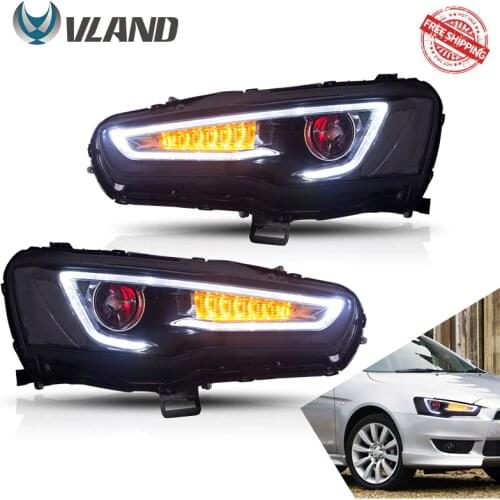 VLAND Headlamp Car Headlights Head Front Light Assembly For Mitsubishi Lancer EVO X 2008-2016 2017 2018 With Moving Turn Signal