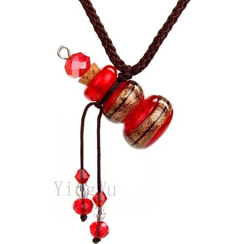 YingWu Red gourd Murano Glass Small Colorful oil ashes urn bottle cork pendant vial Necklace