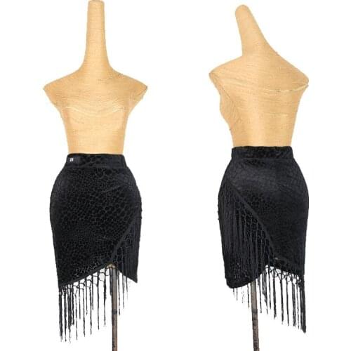 Latin Dance Skirt Women Adult Leopard Black Fringe Practice Clothing Professional Rumba Dance Stage Performance Clothing DQL5002