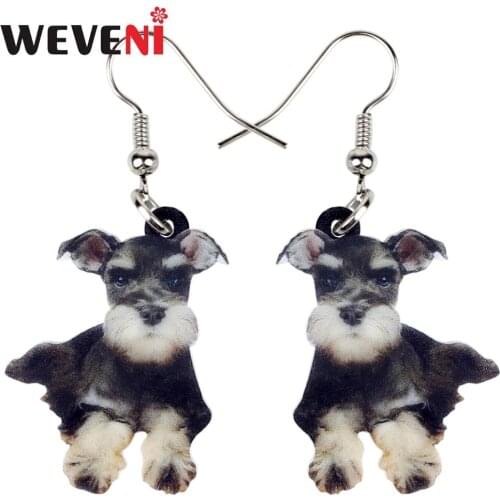 WEVENI Acrylic Sweet Cartoon Schnauzer Terrier Dog Earrings Dangle Drop New Fashion Animal Jewelry For Women Girls Teens Gift