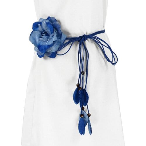 Lady Thin Waist Belt Long Tassel Braid Waistband Elegant Handmade Big Flower Decorative Casual Knotted Waist Chain For Dresses