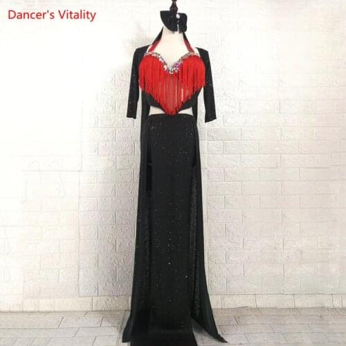 Belly Dance Female Adult High-end tassel Bra Practice Clothes Profession Custom Sequins Top Long Skirt Performance Clothing Suit