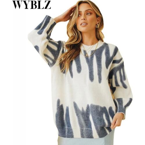 WYBLZ New Autumn and Winter Loose Pullover Sweater Lazy Home Sweater Women Printed O-neck Long Sleeve Winter Clothes Women 2021