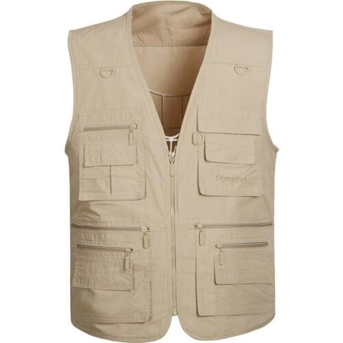 Men vest multi-pocket Cotton Soft Waistcoat loose large size outdoor fish photojournalist casual summer Sleeveless Jacket zipper