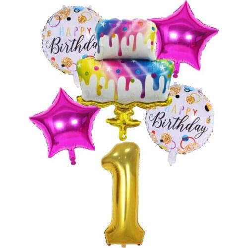 1set Color Cake Foil Balloon 32inch Number Balloon Wedding Baby Shower Kids 1 2 3 4 5 6st Birthday Party Decoration Supplies