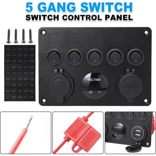 1pc Blue Digital Voltmeter Dual USB Port 12V Outlet Combination Waterproof For Car Auto Marine Boat LED Rocker Switch Panel