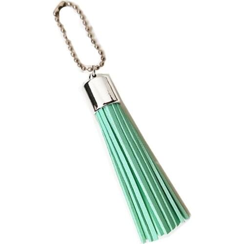 100 PCS New Leather Tassel Key Chain 12cm Simple Silver Beads Cute Mini Pendant For Womens Bag Purse Charming 24 Colors