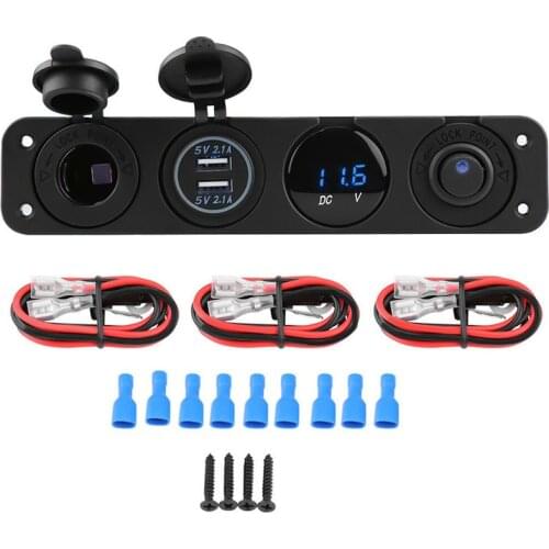 12V Dual USB Sockets Panel Mount Marine Car Cigarette Lighter Socket High Quality Car Charger LED Display Voltmeter Panels