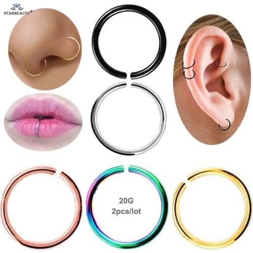 2pcs 20G 6/8/10mm Fake Nose Ring Helix Piercing Labret Lip Septum Fake Piercing Tragus Piercing Pircing Hoop Earrings Jewelry