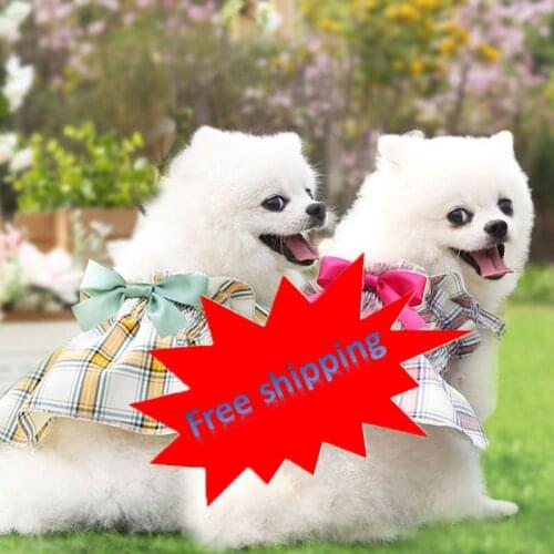 2021 hot cat small and medium-sized dog pet clothes plaid skirt dog walking princess wedding two-legged clothes