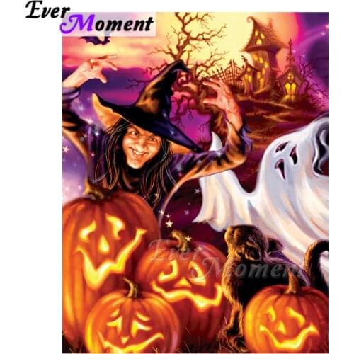 Ever Moment Diamond Painting Picture Of Rhinestone Pumpkin Witch Halloween Ghost Full Square Drill Diamond Embroidery ASF2029