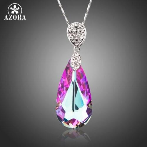 AZORA Sparking Big Water Drop Pink Color-change Stellux Australian Crystal Pendant Necklace of Love TN0191