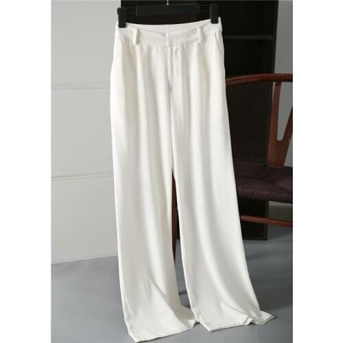 White silk trousers workplace suit pants women 100 mulberry silk high waist straight women pants