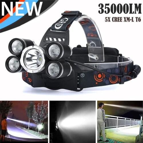 C3 Bicycle Bike Light 35000 LM 5X Light XM-L T6 LED Rechargeable Headlamp Headlight Travel Head Torch Waterproofing Adjustable