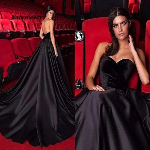 Black Gothic Evening Dresses A-line Prom Gowns Sweetheart Satin Bride Dress 2021 Robe de Mariage Casamento