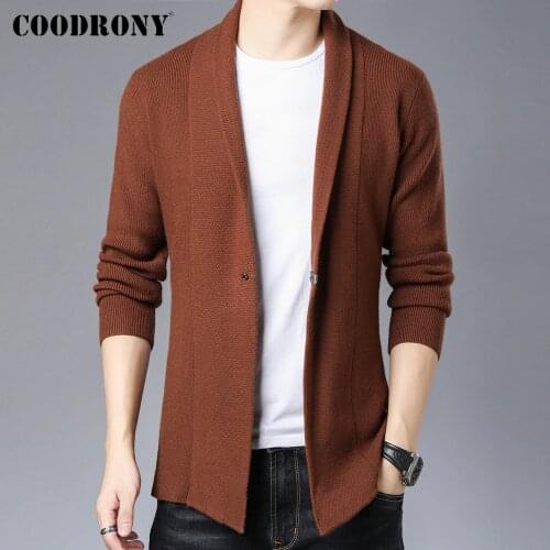 COODRONY Brand Autumn Winter New Arrival Warm Knitwear Sweater Coat Streetwear Fashion Collar Long Cardigan Men Clothing C2119