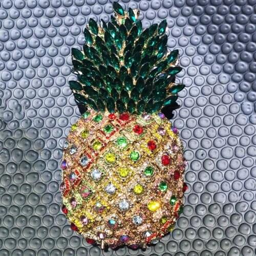 Designer Yellow/Green Multi-Colored Rhinestone Pineapple Shape Ladies Evening Clutch Bag Elegant Women Diamond Party Prom Purse