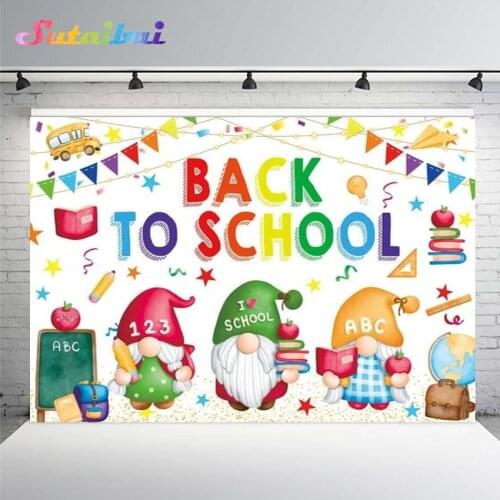 Back To School Colourful Background Pencil Study Apple Books Blackboard Bags Children Stars Photozone Photocall Backdrop Studio