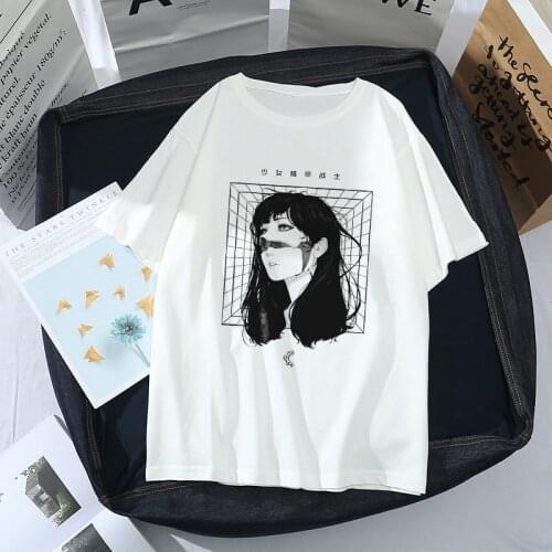 Ulzzang japan cartoon Anime girl mech warrior Harajuku personality manga Tops casual loose summer fashion fun chic Women T-shirt