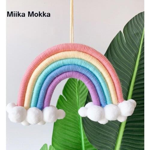 INS Nordic Hand Woven Cloud Rainbow Pendant For Kids Room Decorations Baby Bed Tent Hanging Ornaments Nursery Decor Photo Props