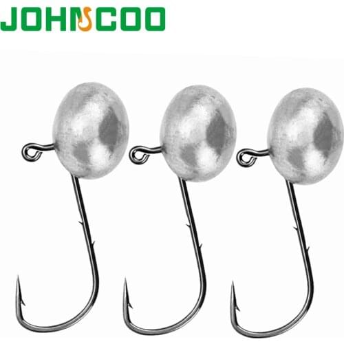 JOHNCOO 10pcs Jig Head Hook 2.5g 3g 5g 7g 2 Barbs Fishing Hooks Jig Head Bass Crappie Fishing Hooks Jigs for Soft Bait Lures