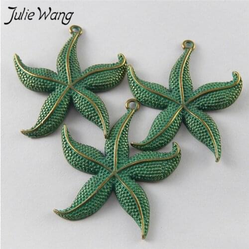 Julie Wang 5pcs Antique Bronze Big Starfish Alloy Charms Pendant For Jewelry Making Necklace Findings Metal DIY Accessories