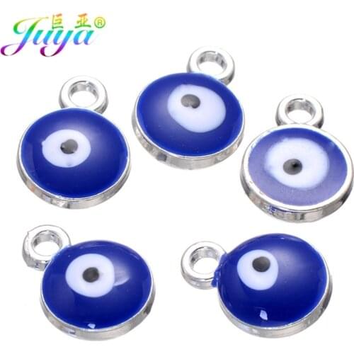 Juya 30pcs/lot Gold/Silver Color 12*9mm Enamel Blue/Red Turkish Evil Eye Charms For Handmade Charms Bracelet Necklace DIY Making