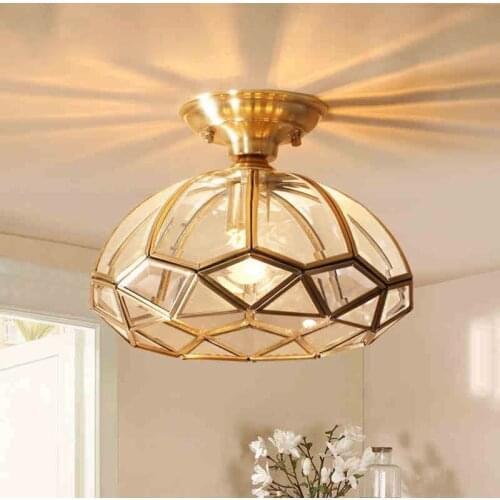 American Country Small Chandelier All Copper Glass Led Balcony Light Aisle Corridor Light Porch Ceiling Light