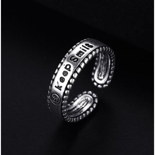 Trendy Vintage Good Luck Antique Silver Plated Punk Hiphop Rock Style Resizable Ring for Women Girl Retro Party Jewelry