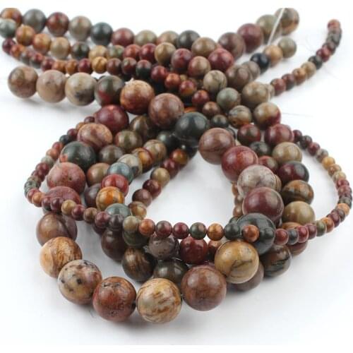 Natural Stone Colorful Picasso Jaspers Beads Round Loose Spacer Beads For Jewelry Making 15" 4/6/8/10/12mm DIY Bracelet Necklace