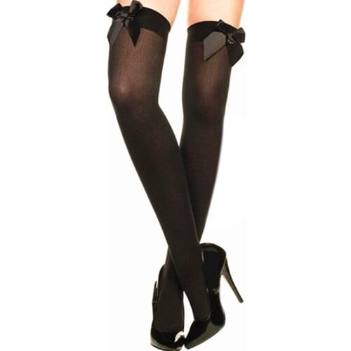 Cute Transparent Lingerie Stockings Pure Lovely Bow Over Knee Black White Black Pink Bow Sexy Suspender High Tube Silk Stockings