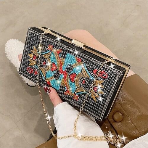 Fashion Box Shape Shoulder Bag For Women Funny Playing Cards Shape Chain Crossbody Bag Cute Party Bag For Ladies Gold Clutches