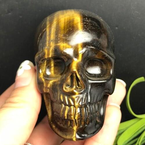Natural tiger eye stone skull portrait crystal sculpture sculpture realism feng shui home decoration art collection