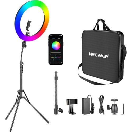 Neewer 18-inch RGB Ring Light with APP Control, 42W LED Ring Light with Stand for Selfie/Makeup/Party/Vlog/YouTube/Photography