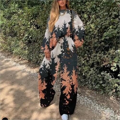 2020 European and American new womens casual round neck loose print basic womens sweater suit 4