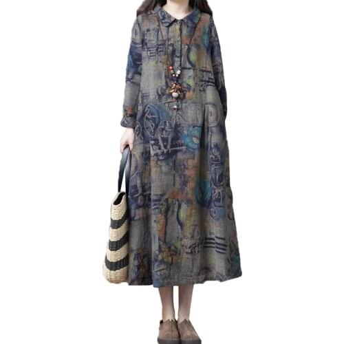 2021 New Spring Autumn Dress Casual Cotton Long Dresses Loose Women Vestidos Robe Female Plus Size Pullover Clothing