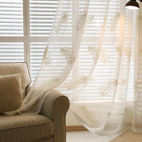 2021 New White Feather Embroidery Screens Stylish Minimalist Living Room Bedroom Bay Window Curtain Screens