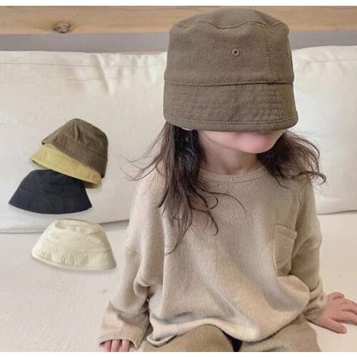 New Kids Spring Bucket Hat Solid Color Hip Hop Toddler Girls Boys Hats Wide Brim UV Protection Round Top Sunscreen Fisherman Cap