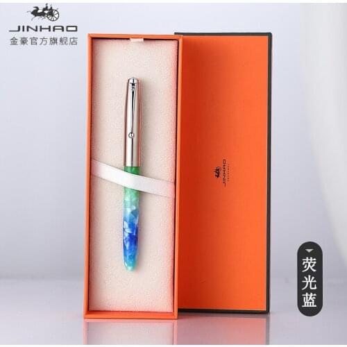 JINHAO 51A Retro Vision Fountain Pen Steel Metal Cap Transparent Barrel Fine Nib Office Finance School Student Writing Pens