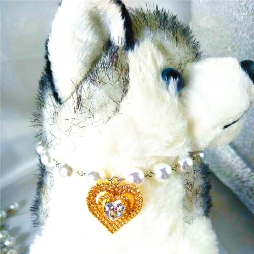 Imitation Pearl Rhinestone Pendants Cute Dog Necklace Pet Collar Accessories Jewelry Neck Chain for Small Dogs Large Dog Cats S